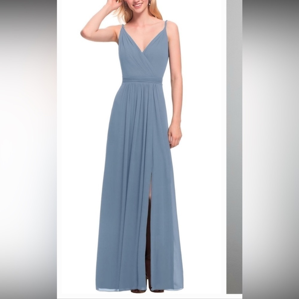 Bill Levkoff Slate Blue Chiffon V-neck A-line Dress size 14